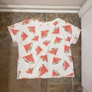 Distressed watermelon semi crop tee